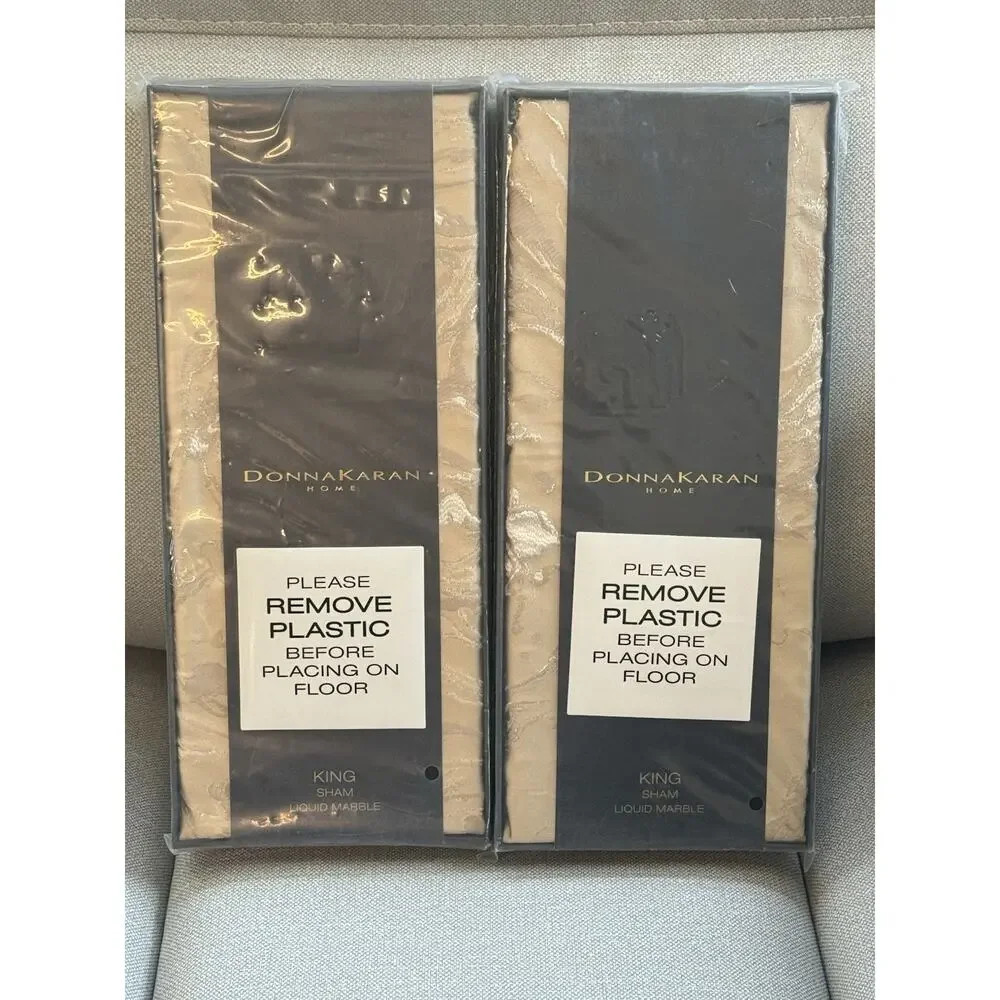 NEW (2) Donna Karen Home Liquid Marble Gold KING Pillow Sham Set